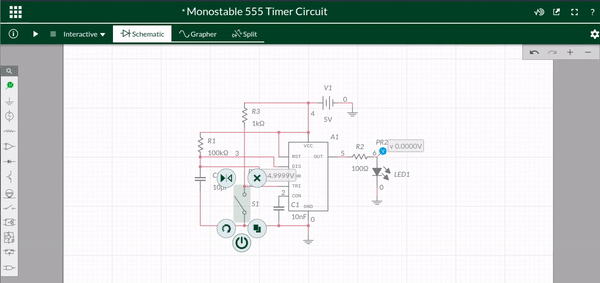555 Timer in Monostable Mode. The output turns ON for about 1.1s when switch is closed &amp; Trig is pulled to GND. While the output is ON it completely ignores the Trig input.The circuit on Multisim can be found here