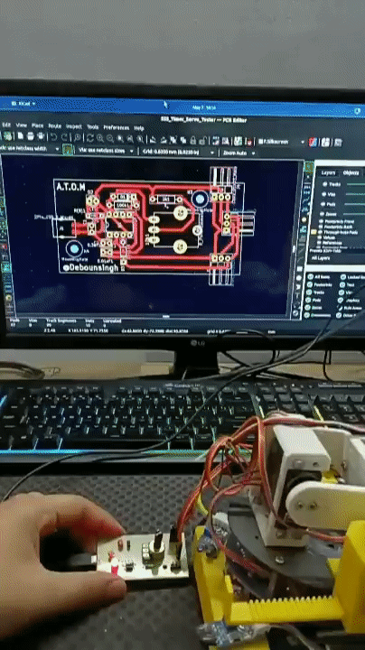 555 Timer Servo Tester in action. Here I am controlling the base joint servo of a robotic arm &amp; drive servo for a linear actuator mechanism on one of my mobile robots.